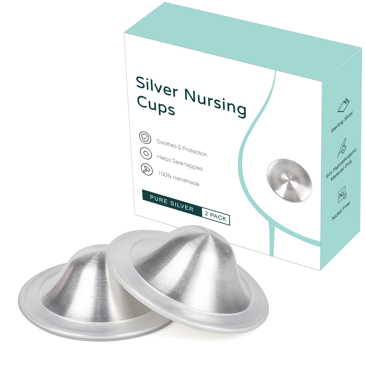 Silver Nursing Cups for Breastfeeding Mums to help with Sore Cracked Nipples.