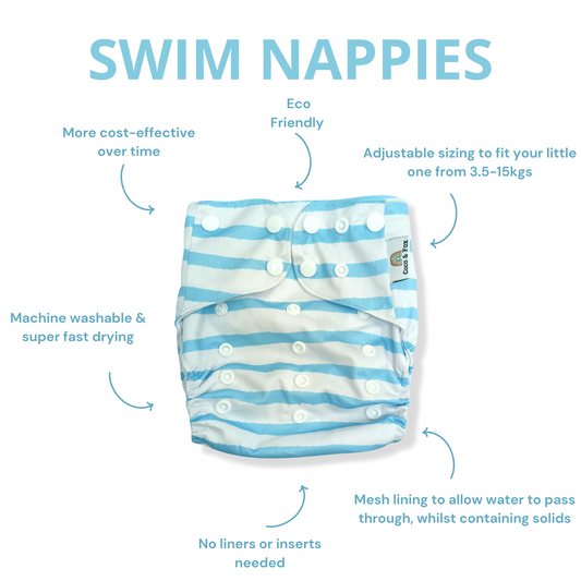 Baby Reusable Swim Nappy White with Blue Stripes