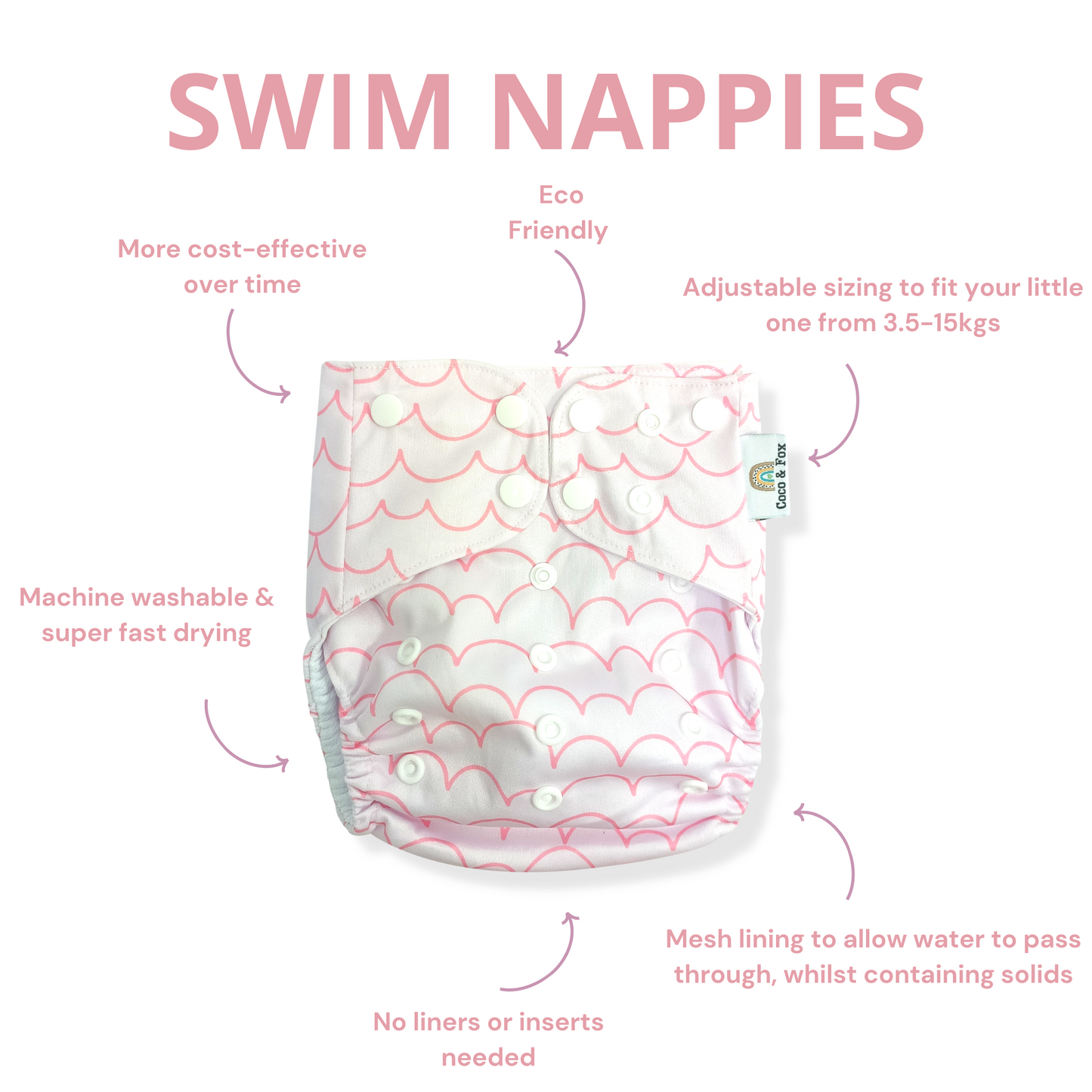 Baby Reusable Swim Nappy Light Pink