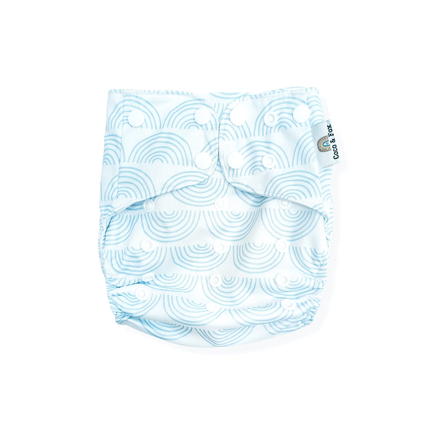 Baby Reusable Swim Nappy White with Blue Rainbows