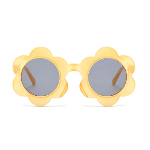 Kids fashion sunglasses with a daisy flower shape frame in light orange