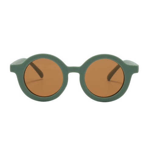 Kids fashion sunglasses with a round shape frame, matte finish in sage green