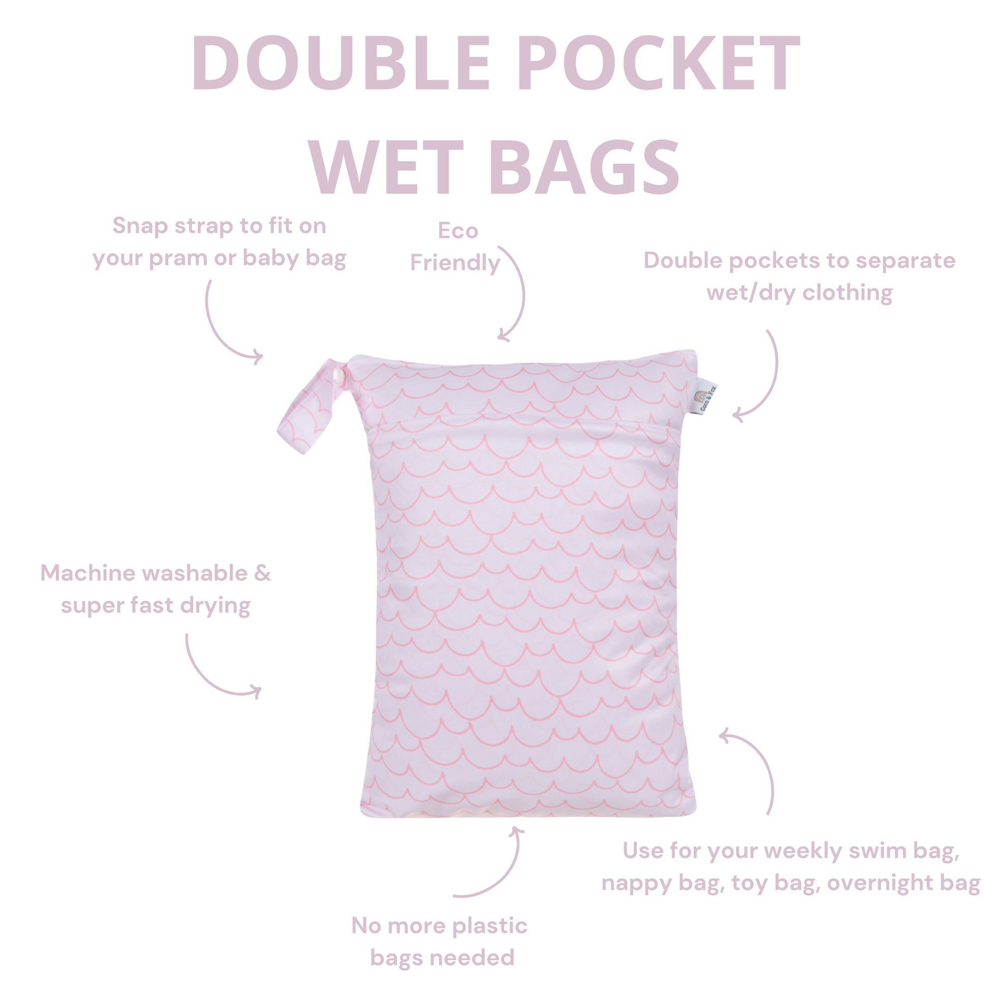 Double Zip Wet Bag with Pink waves Pattern