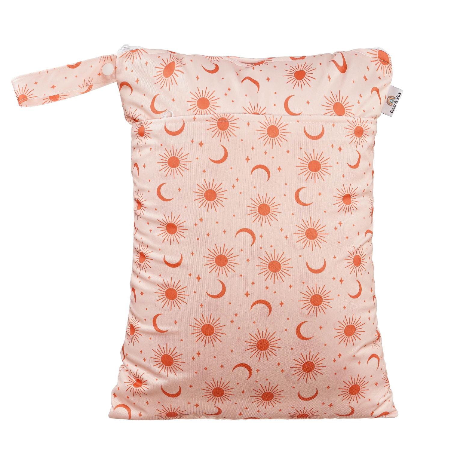 Reusable Wet Bag double pocket with sun and moon design in soft orange