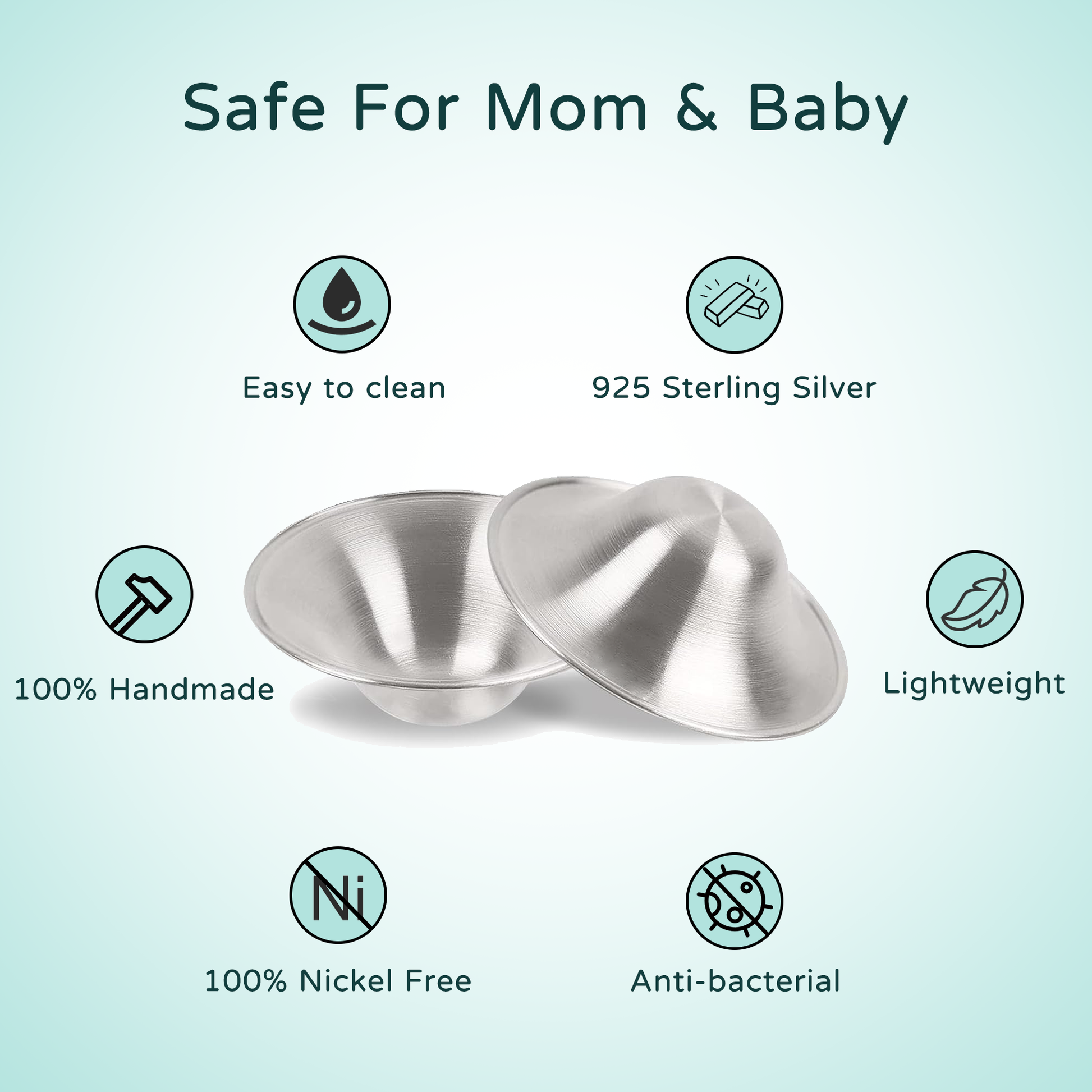 Silver Nursing Cups for Breastfeeding Mums to help with Sore Cracked Nipples