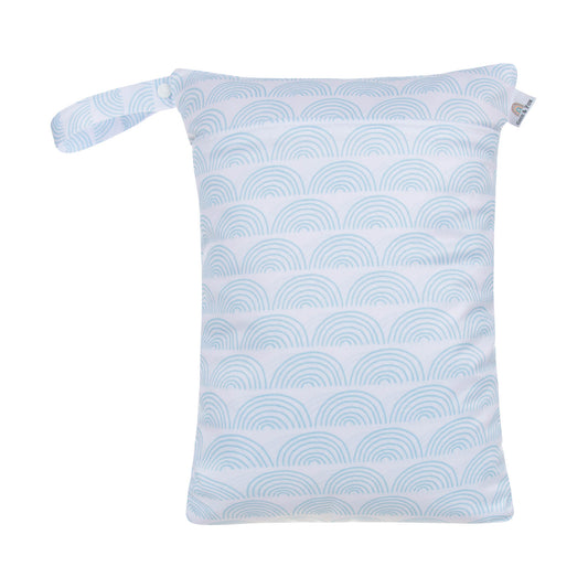 Double Zip Pocket Wet Bag - White with Powder Blue Rainbows