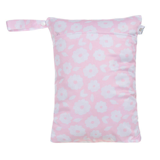 Double Zip Wet Bag in bubblegum Pink with White Flowers