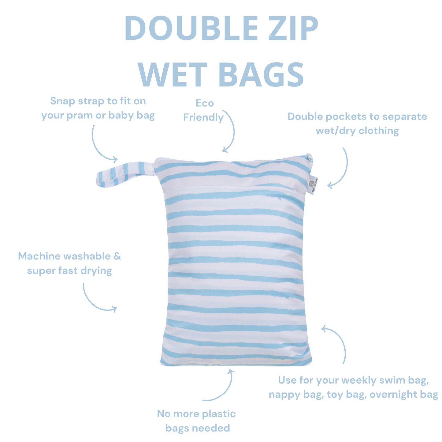 Waterproof Double Zip Wet Bag | Blue Stripe