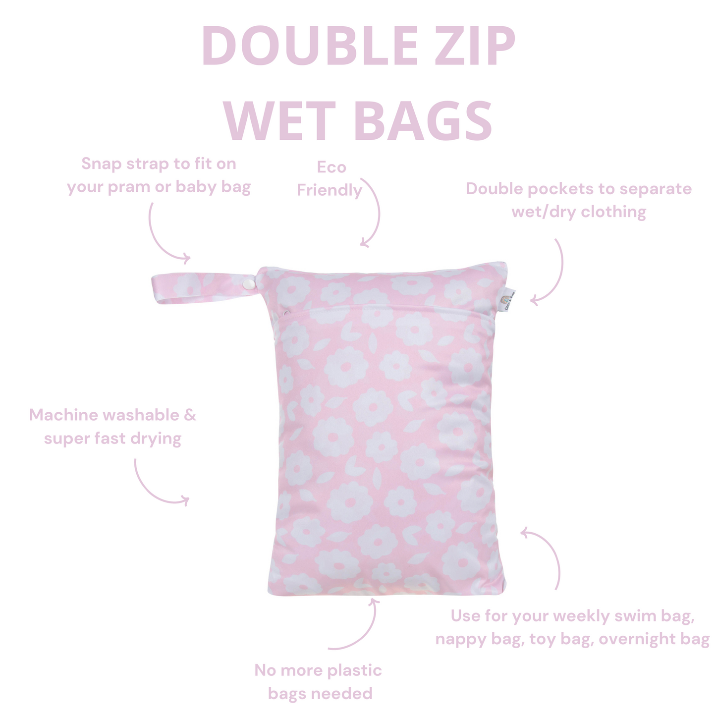 Waterproof Double Zip Wet Bag | Bubblegum