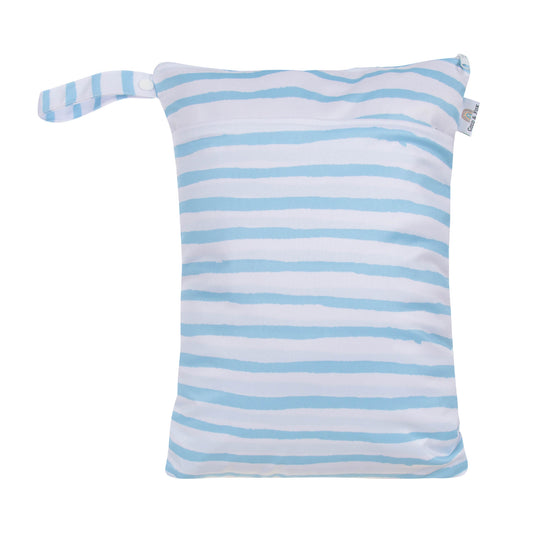 Double Zip Pocket Wet Bag - White with Blue Stripes