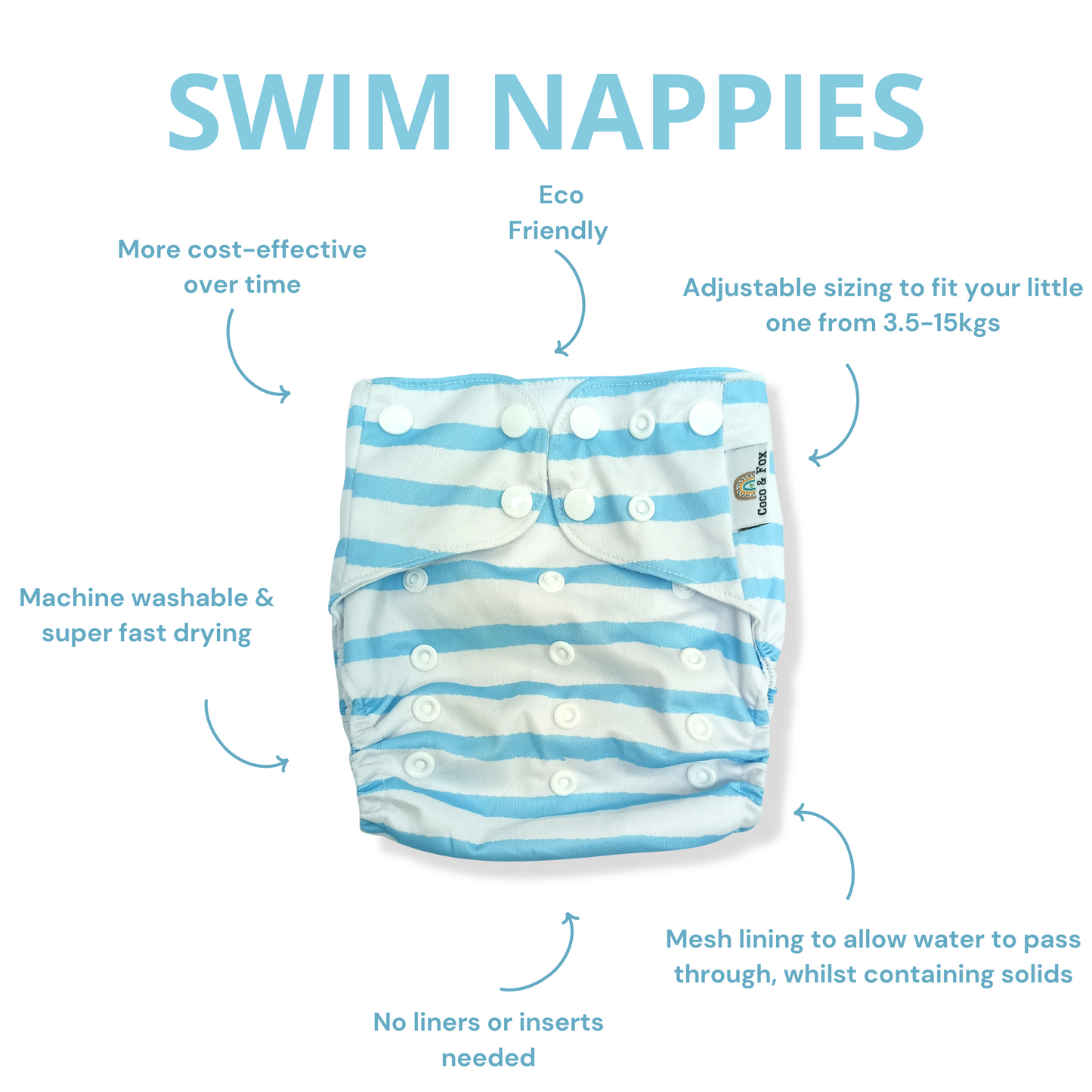 Baby Reusable Swim Nappy White with Blue Stripes