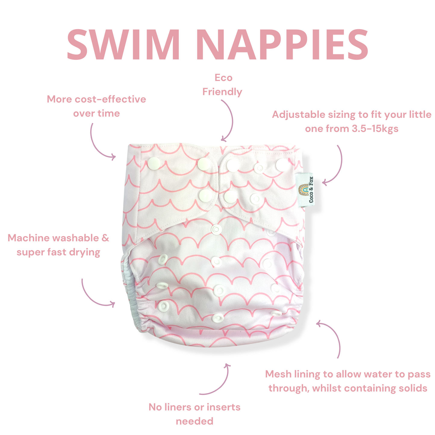 Baby Reusable Swim Nappy Light Pink 