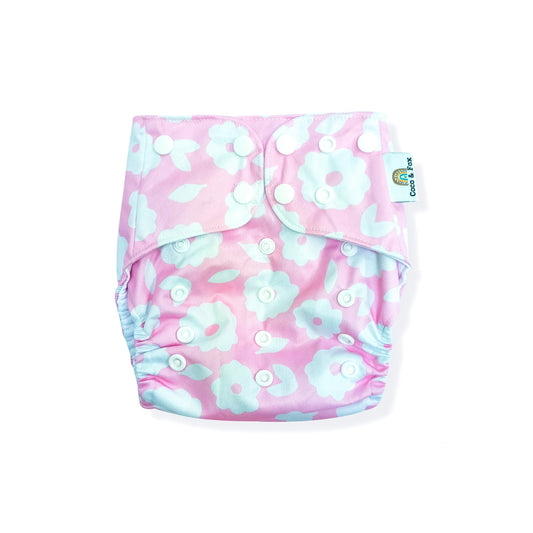Baby Reusable Swim Nappy Bubblegum Pink with White Flowers
