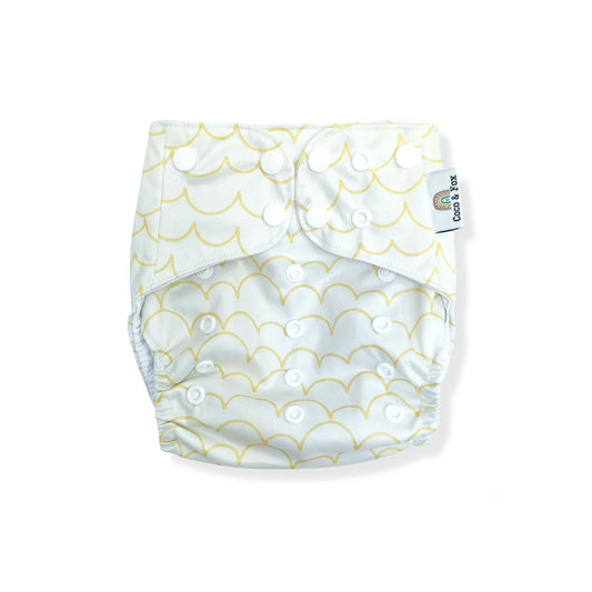 Baby Reusable Swim Nappy White with lemon yellow waves