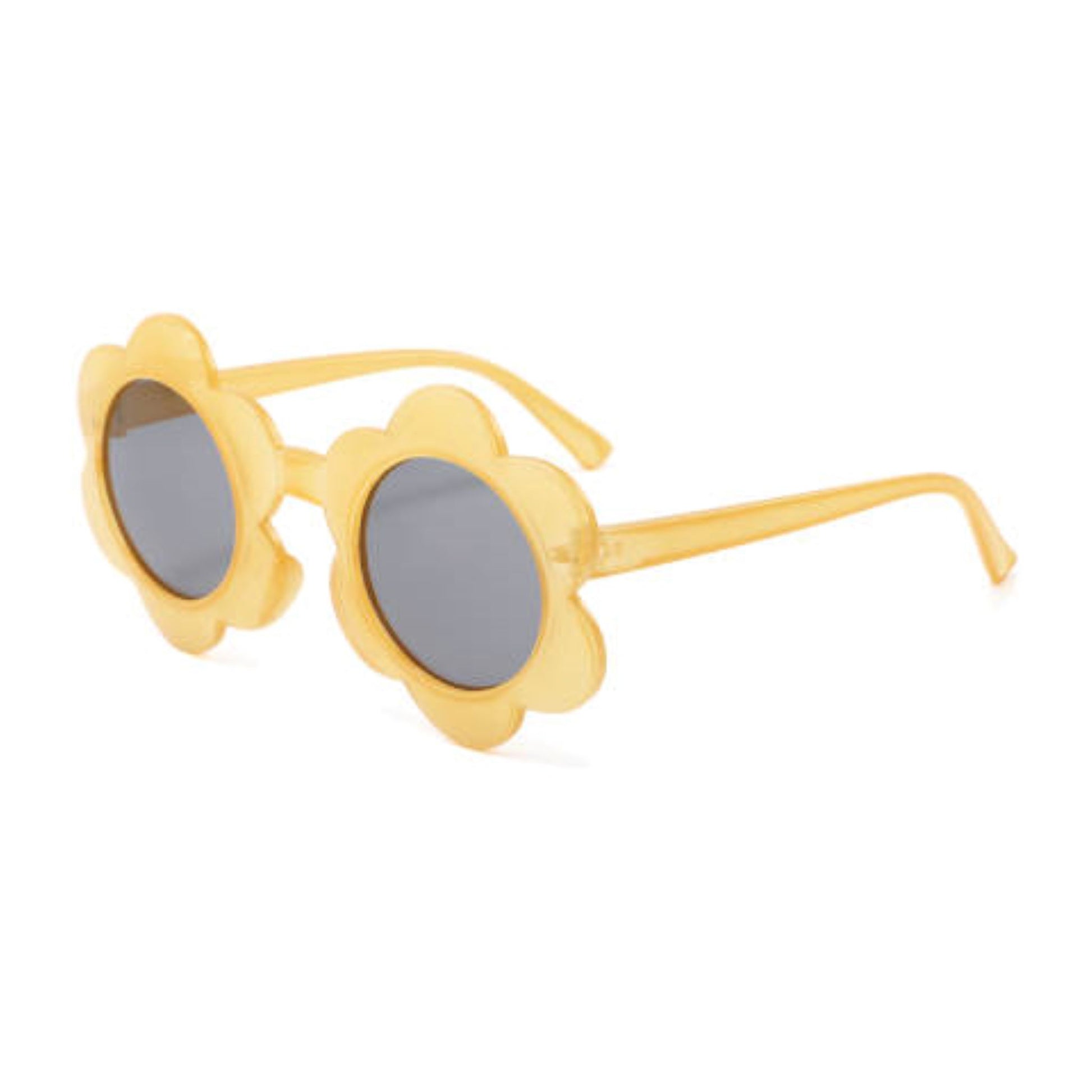 Kids fashion sunglasses with a daisy flower shape frame in light orange  