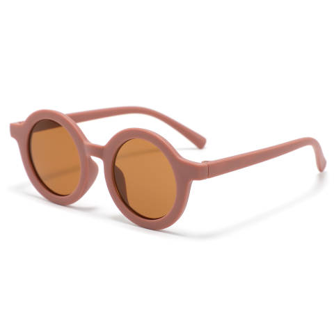 Kids fashion sunglasses with a round shape frame, matte finish in light brown