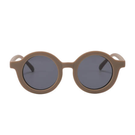 Kids fashion sunglasses with a round shape frame, matte finish in chocolate brown