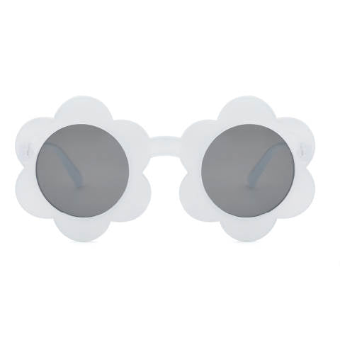 Kids fashion sunglasses with a daisy shape frame in pale blue